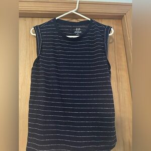 EUC Medium Gap linen blend Blue and White Striped Sleeveless Shirt